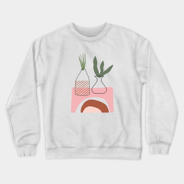 Boho Abstract Vases and Plants Leaves Organic forms Crewneck Sweatshirt by From Mars